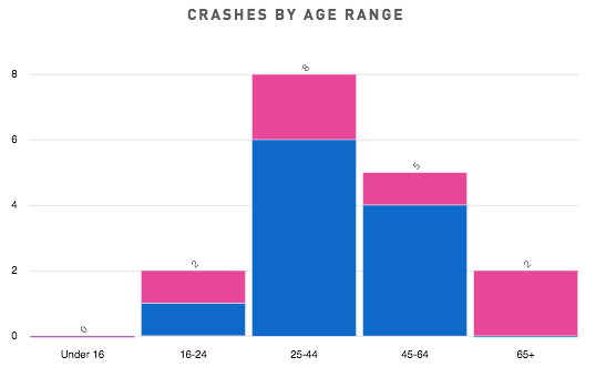 Salt Lake City Car Crashes Age Range Bar Graph 