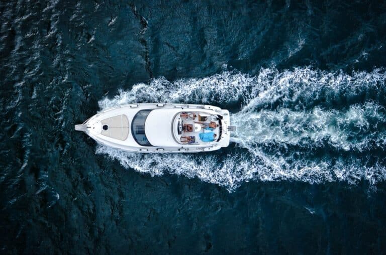 Top View of Boat driving on water